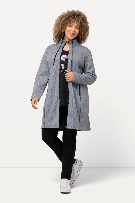Strickfleece-Jacke, grafisches Muster, Stehkragen