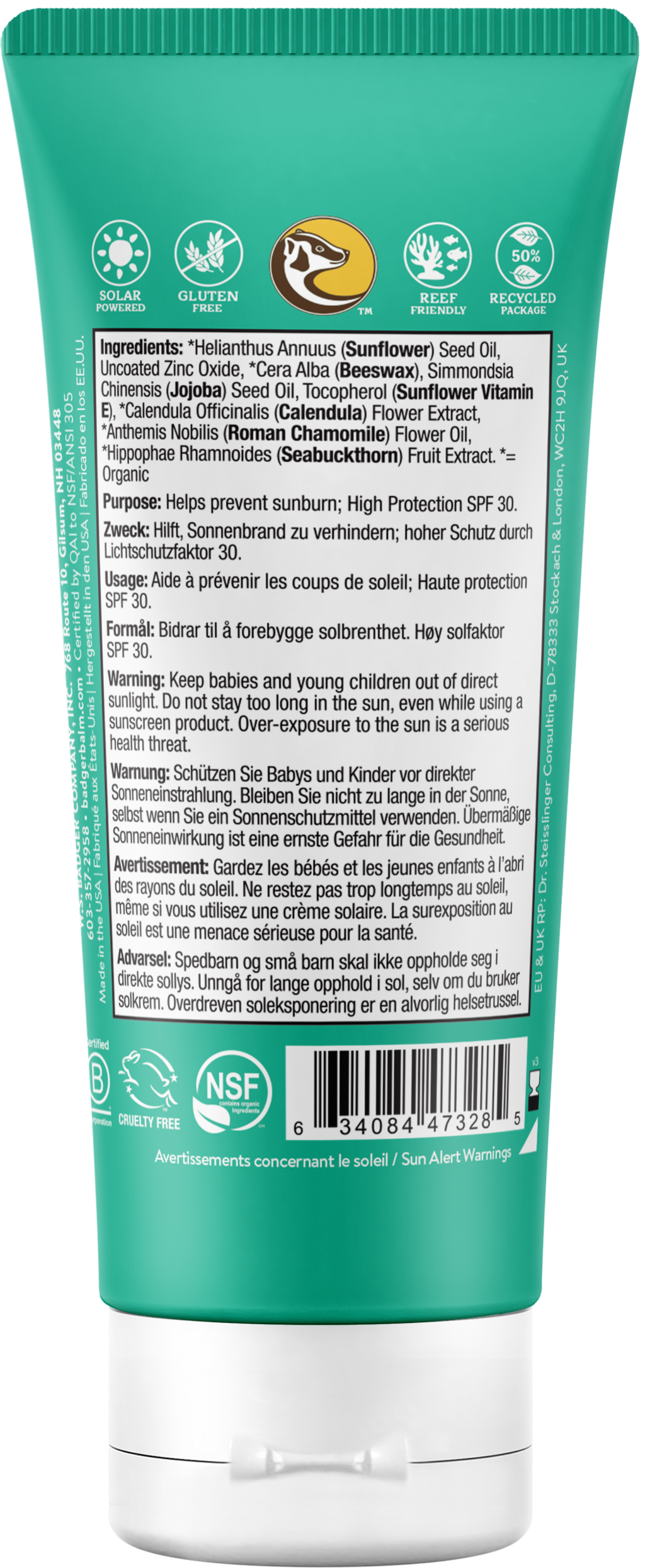 Badger Balm  Baby Sunscreen Cream Chamomile SPF 30, 87 ml