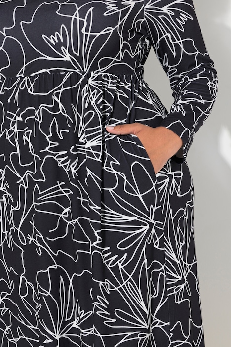 Jerseykleid, A-Linie, Carree-Ausschnitt, Langarm, Taschen