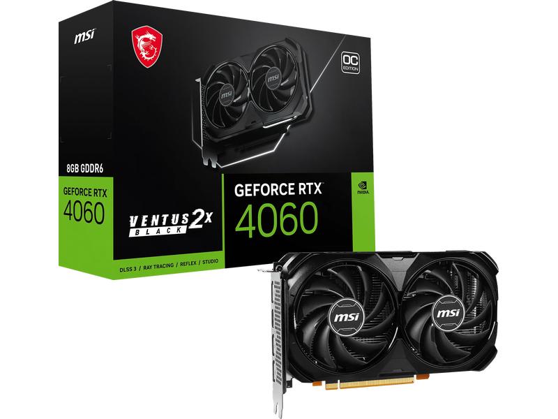 MSI Grafikkarte GeForce RTX 4060 Ventus 2X Black OC 8 GB Gamer-Grafikkarte mit 8 GB GDDR6X-Speicher, ermöglicht Auflösungen bis zu 8k