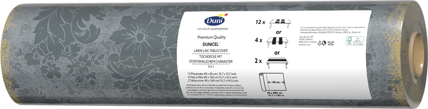 Duni tafelpapier 3in1 op rol grijs 40 x 480 cm
