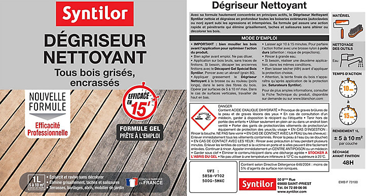 Dégriseur nettoyant extérieur tous bois grisés, encrassés Syntilor 1L
