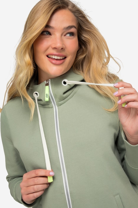 Sweatjacke, lang geschnitten, Kapuze, Taillen-Tunnelzug hinten, Langarm