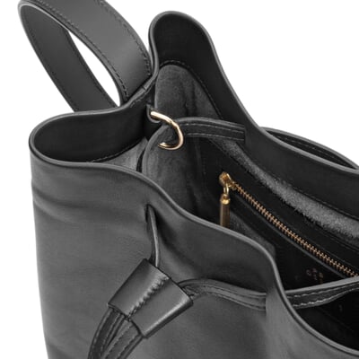 Damen-Beuteltasche Rindleder, Schwarz