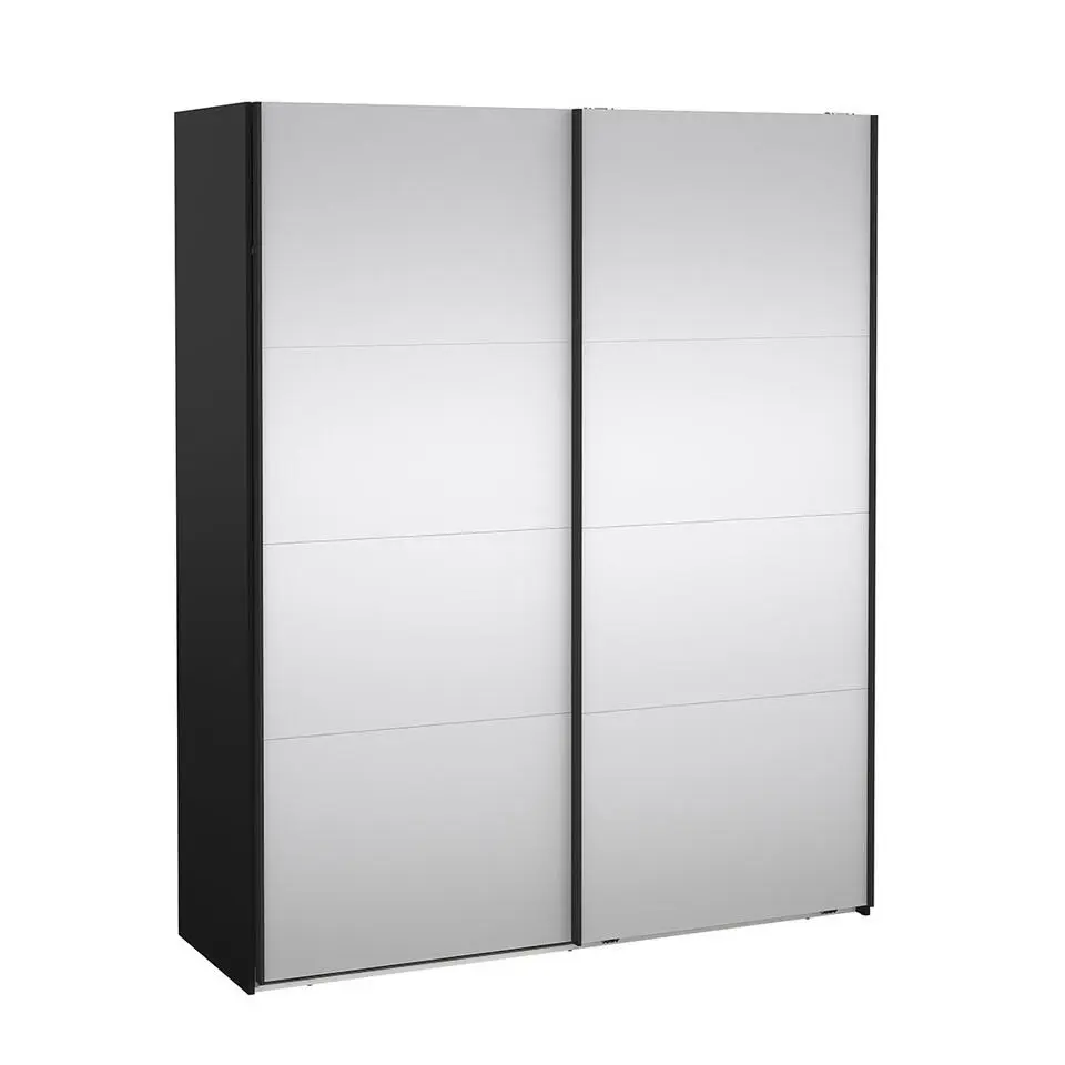Hioshop Catania schuifdeurkast 2 deuren met spiegel 180x220cm mat zwart