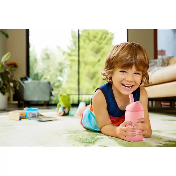 Trinkbecher mit Trinkhalm, pink 296 ml