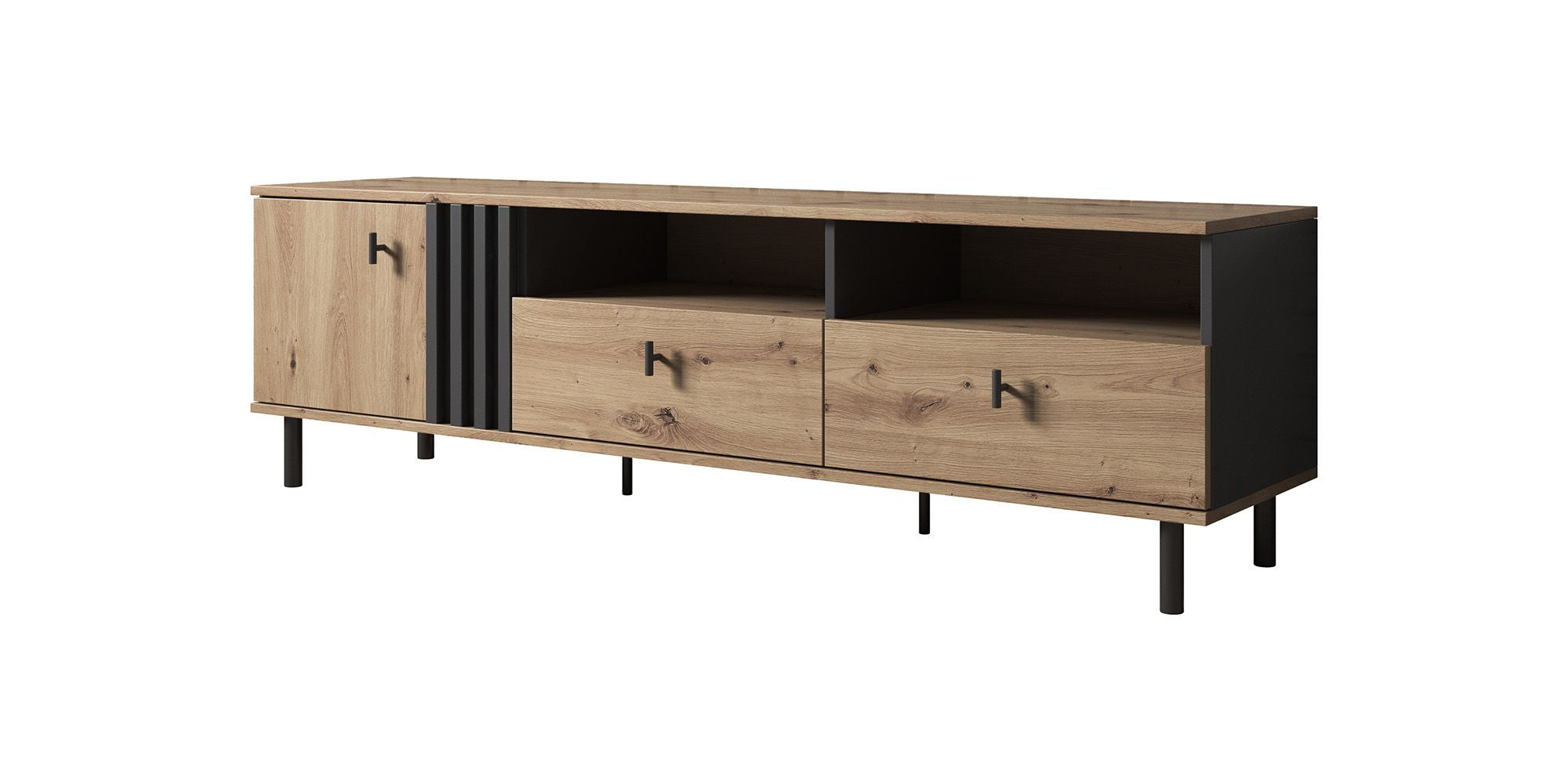 Meubella - TV-Meubel Marcos - Eiken - Antraciet - 165 cm
