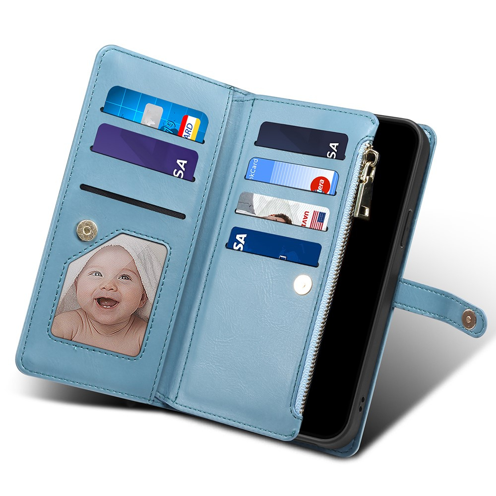 Samsung Galaxy A54 5G Necklace Leder Tasche Flip Cover mit Reissverschluss Abstrakte Kunst (RFID Schutz) - Blau