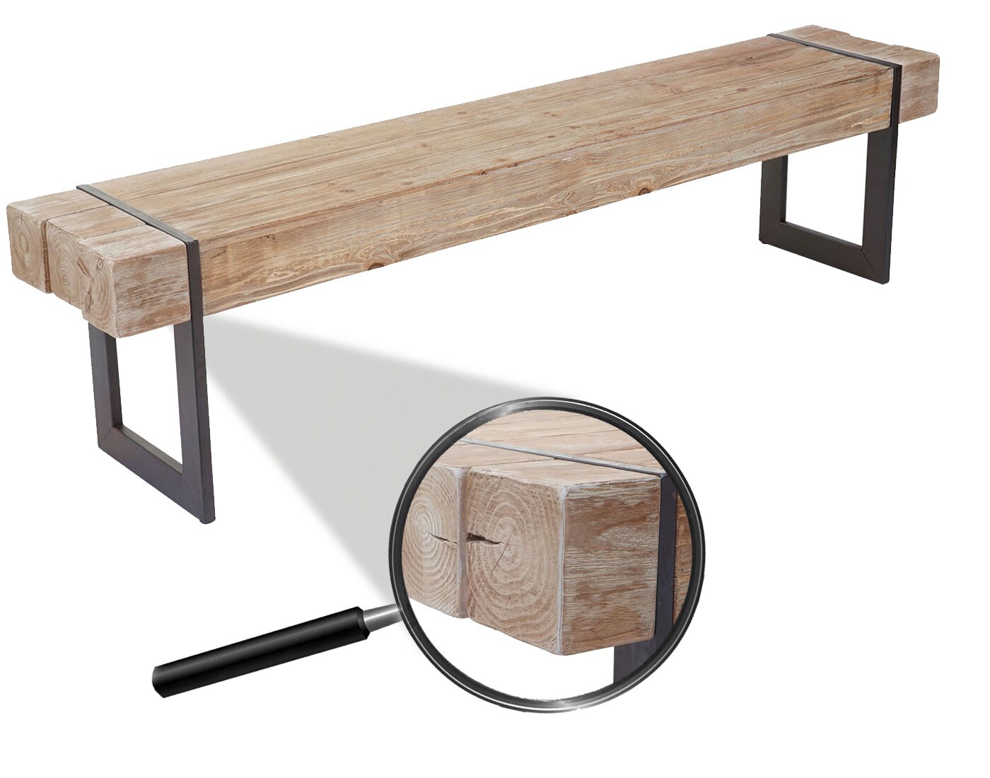 Sitzbank MCW-A15, Esszimmerbank Bank, Tanne Holz rustikal massiv MVG-zertifiziert ~ naturfarben 195cm