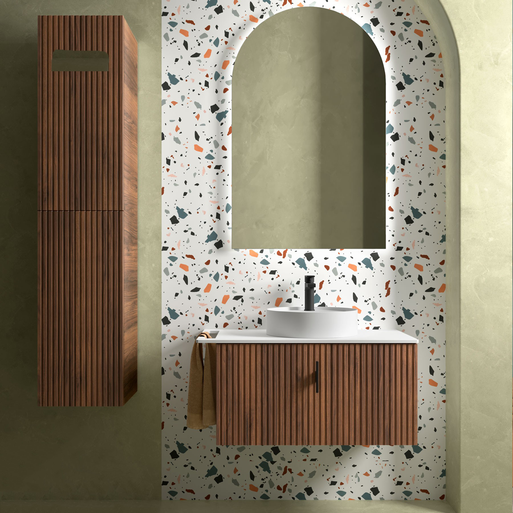 Muebles Raya onderkast ribbelfront 80cm met 1 softclose lade en binnenlade walnoot