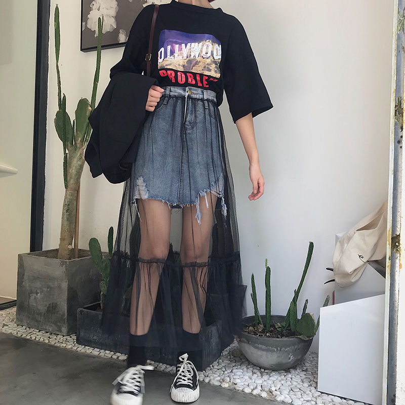 Whoosh - Mesh Overlay Distressed Denim Rok