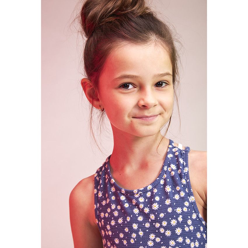 Robe volantée en maille imprimé fleurs pour fille - Bleu marine