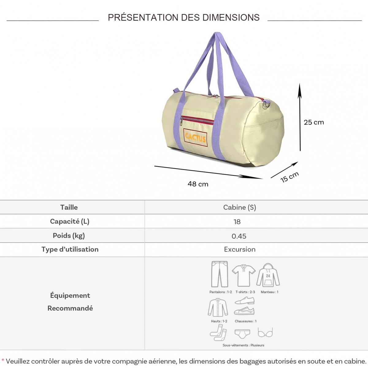 Cactus Sac de voyage week-end 18L et sport Cactus sans roulettes