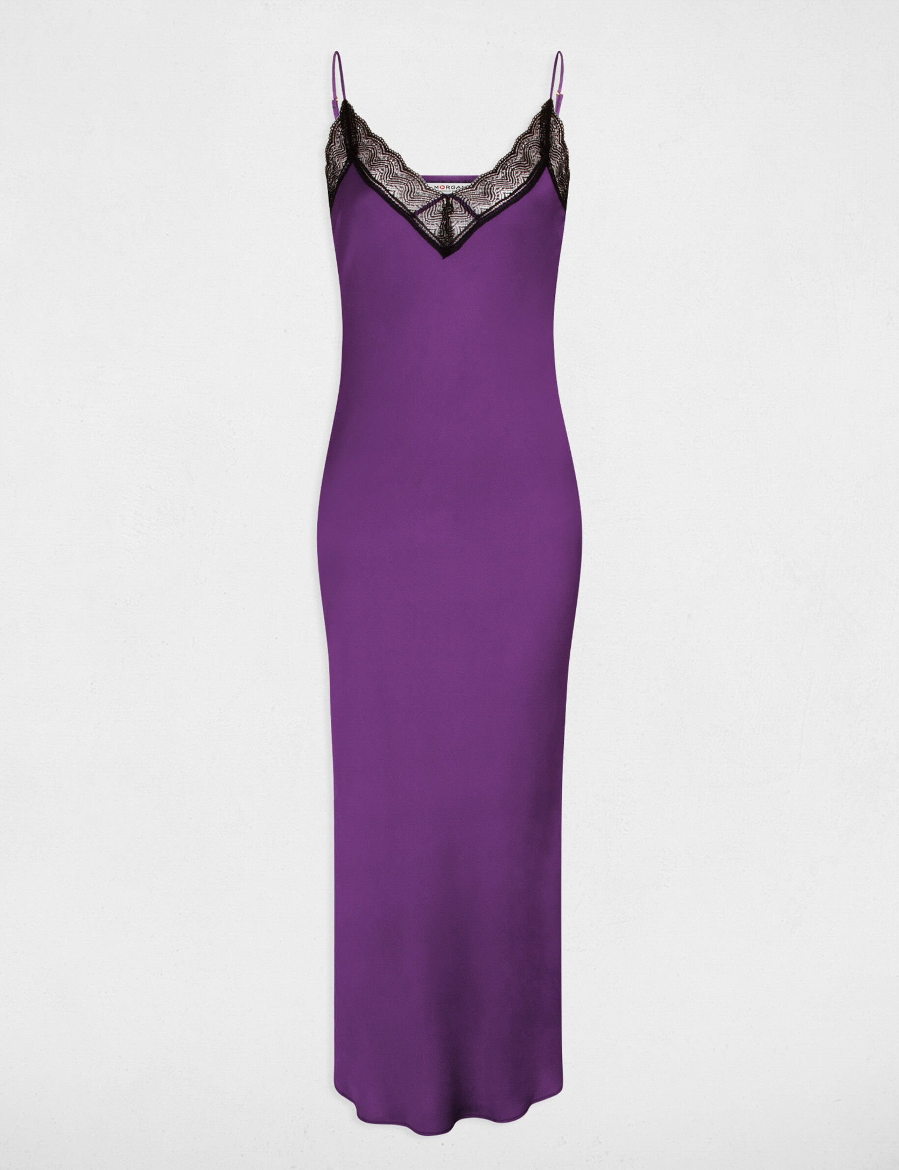 Robe longue droite avec dentelle violet femme - violet