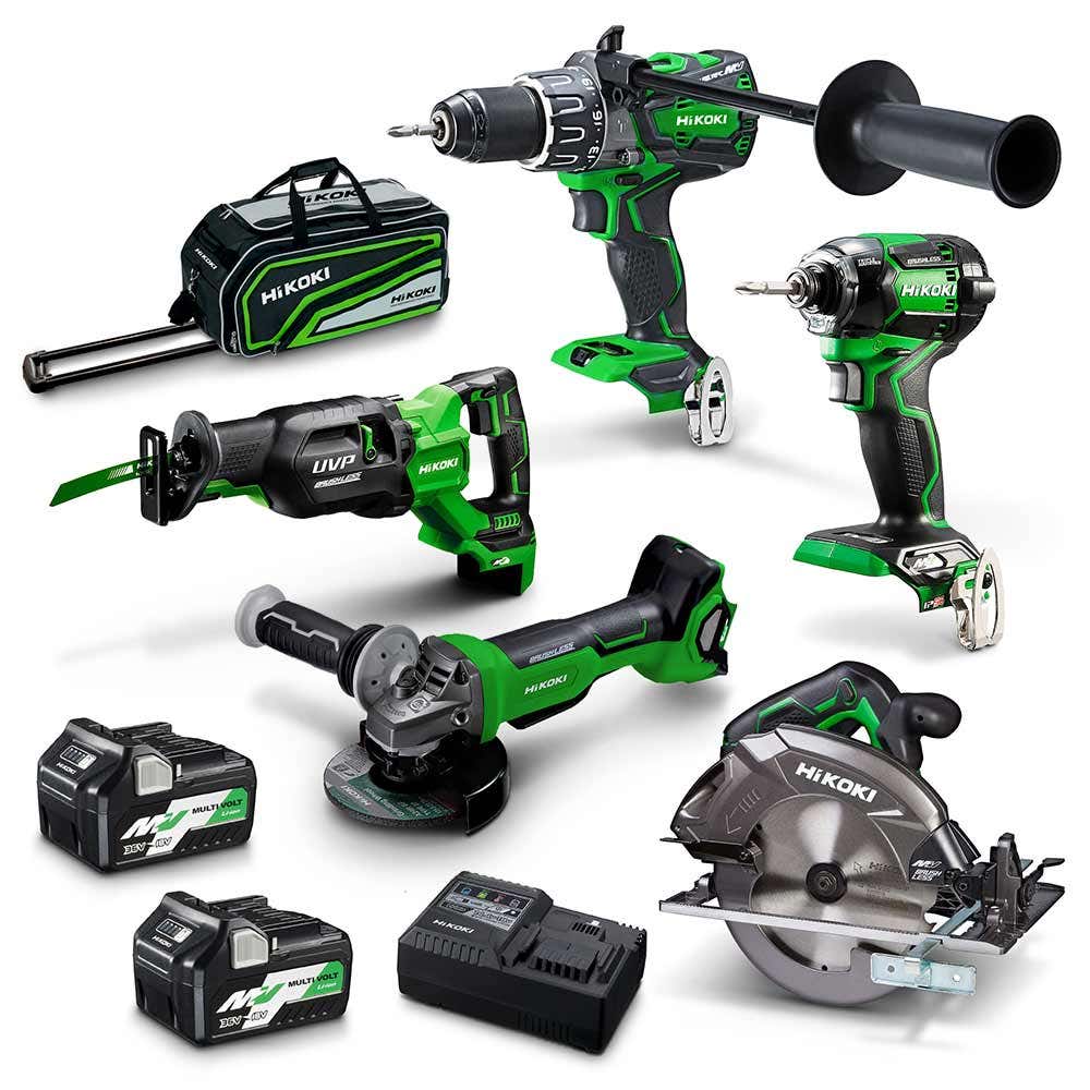 Kit combinado HIKOKI 36V Multivolt Brushless de 5 peças 2 x 2,5Ah/ 5,0Ah KC36D5P2(HRZ)
