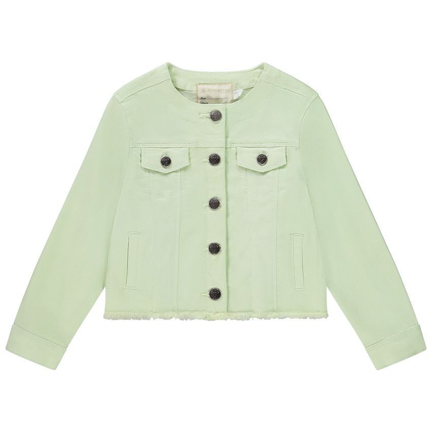 Veste en jean col rond et finition franges pour fille - Vert