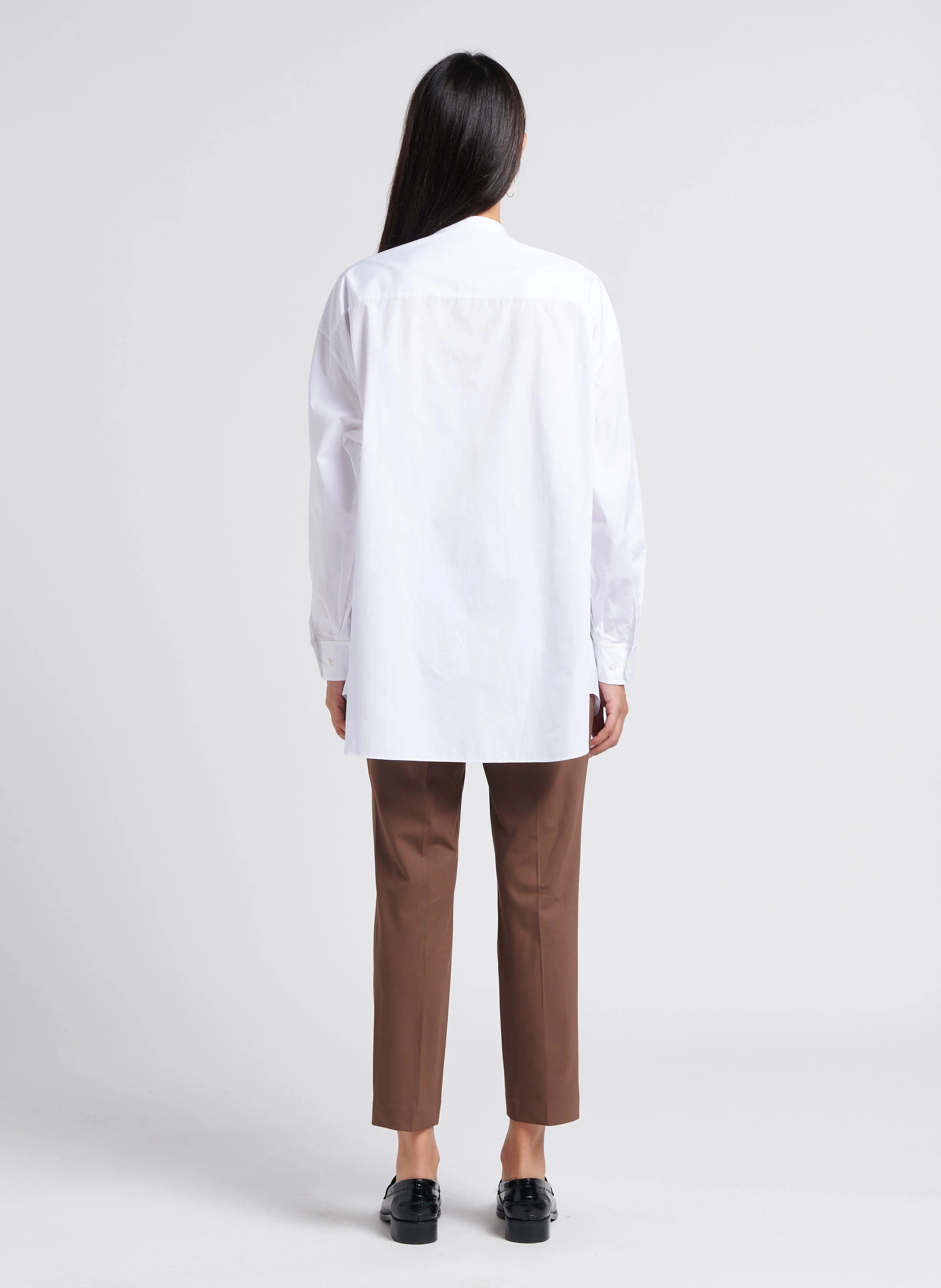 Chemise ample col mao en coton | Blanc