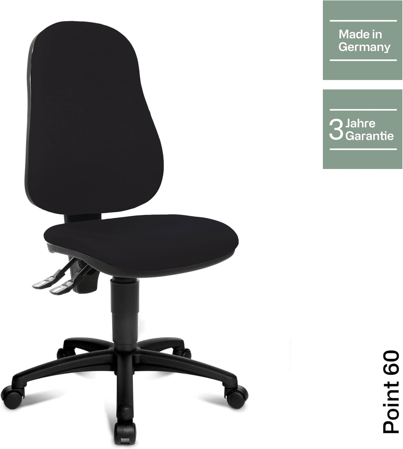 Topstar Point 60, Bürostuhl, Schreibtischstuhl, Stoff, Drehbar, schwarz, 44D x 45W x 113H cm