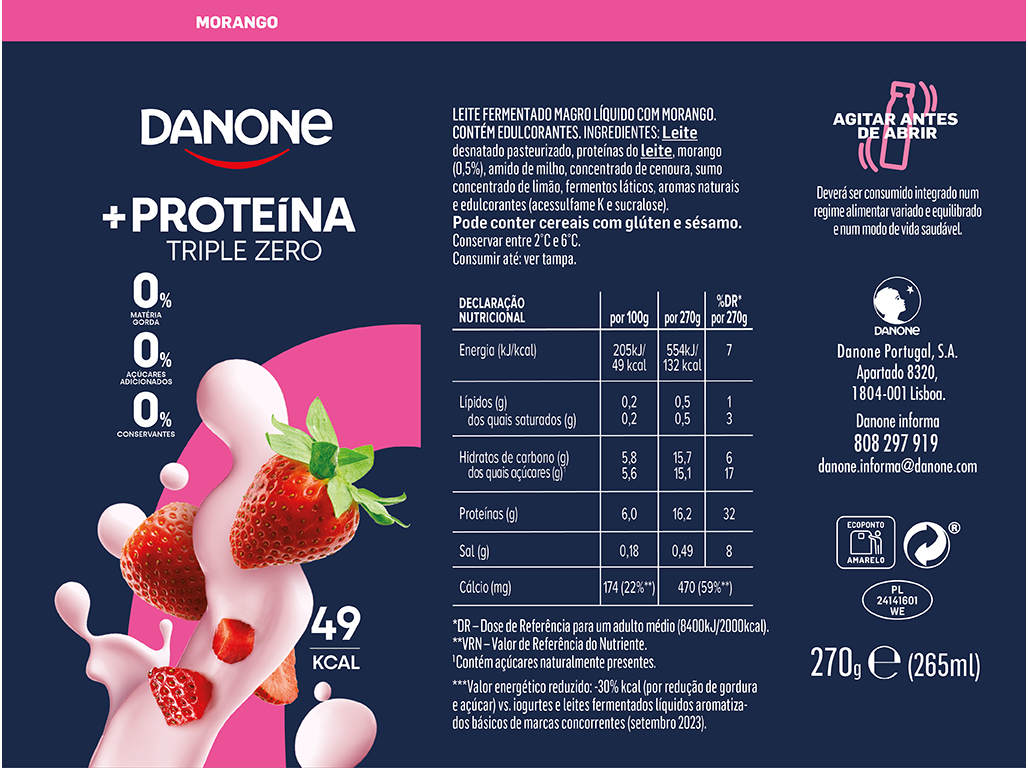 IOGURTE PROTEINA LIQUIDO DANONE MORANGO 270G
