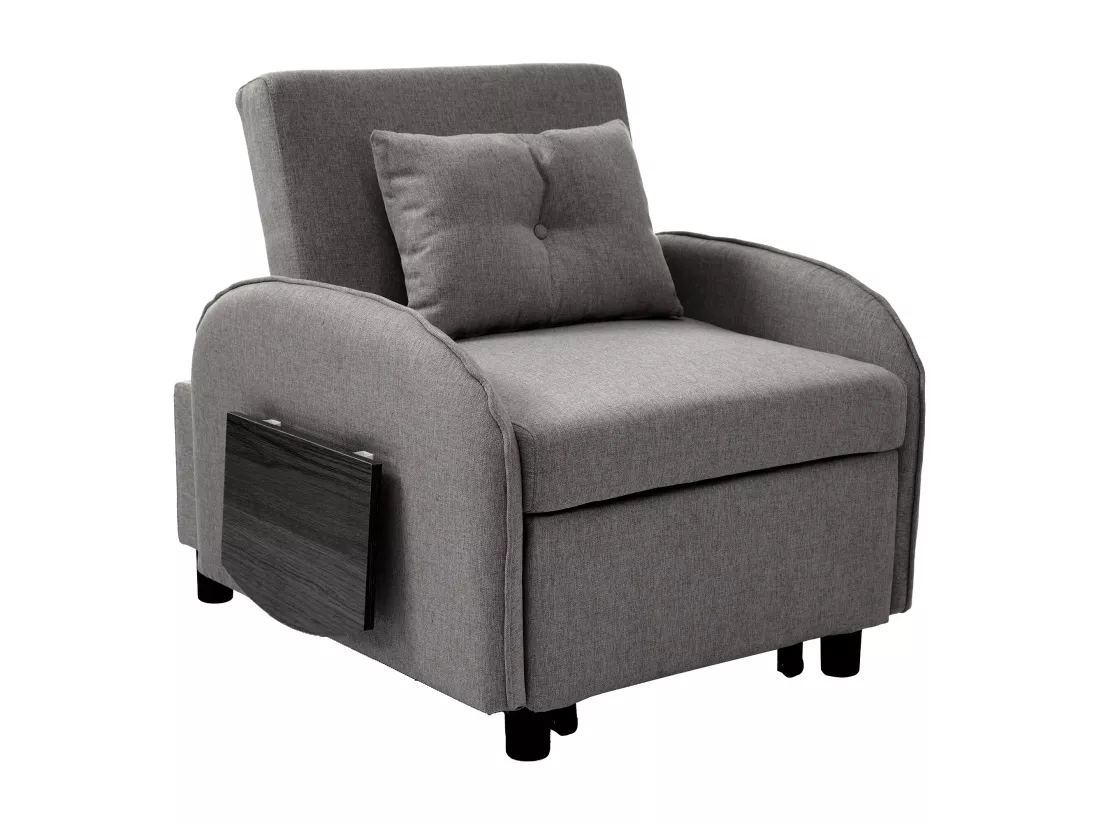 Fauteuil escamotable en lin - avec tables d'appoint pliantes - Gris