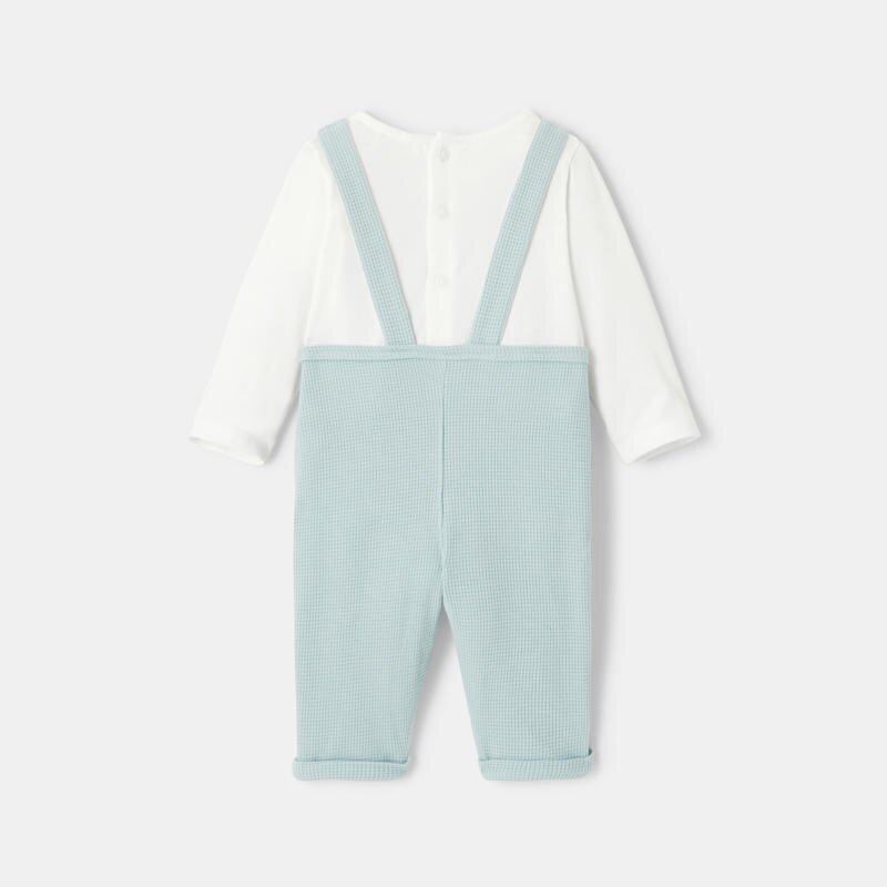Salopette en coton nid d'abeille avec t-shirt intégré turquoise naissance Absorba Turquoise