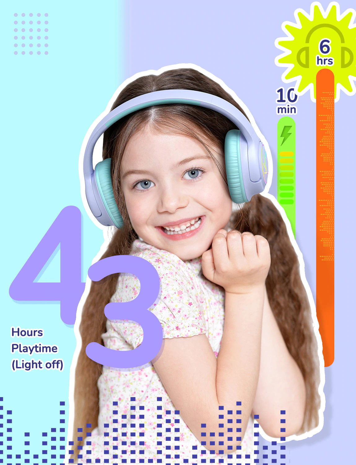 LED Kinder Bluetooth On-Ear Kopfhörer Wireless Headset 74/85/94dB Begrenzte Lautstärke (C10-2083N-01) - Blau