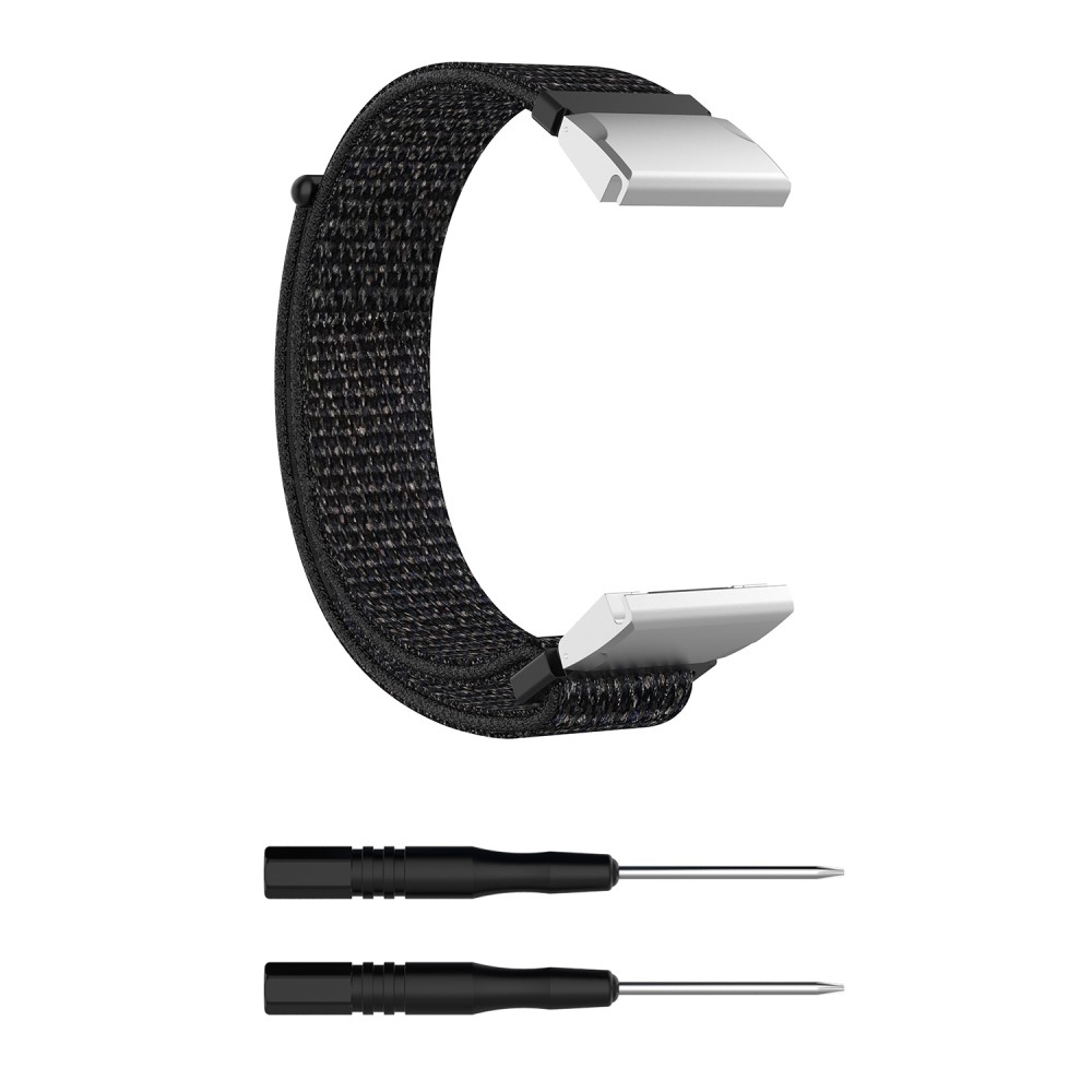 Garmin Nylon Klettverschluss Ersatz Armband mit 22mm Schnellverschluss (Gelenkumfang: 190-245mm) - Schwarz / Silber