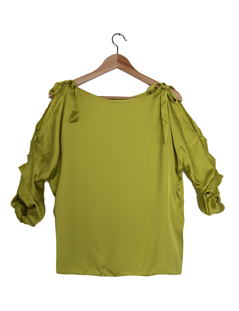 Shoulder Tie Blouse Green