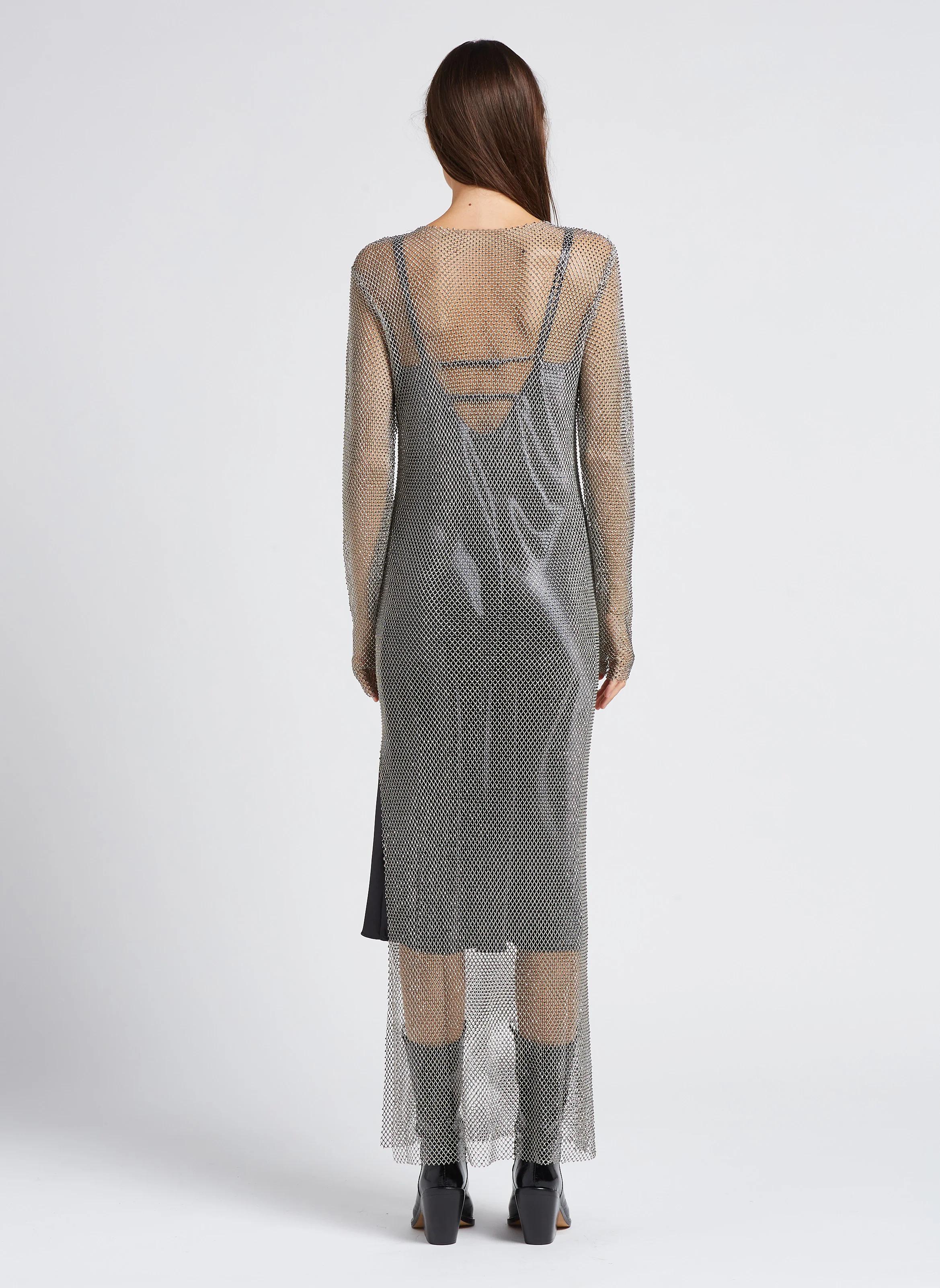 MAGDA - Robe longue col bateau à strass| Gris