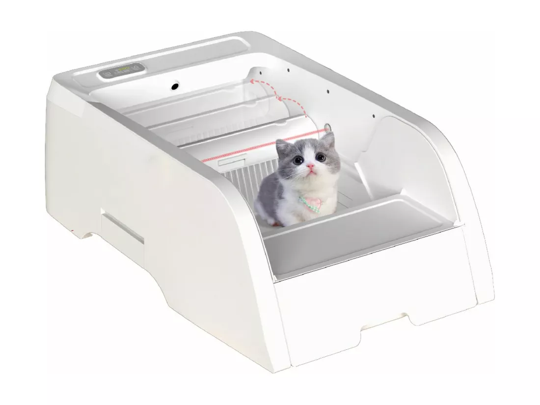 Bac à litière autonettoyant en plastique,d79cm×h52cm,blanc