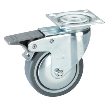 Zwenkwiel   rem TPE met plaatbevestiging 75mm tot 50kg