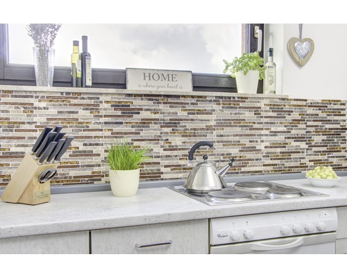 Glasmozaïek Kristal met natuursteen bruin beige 29,8x33,8 cm