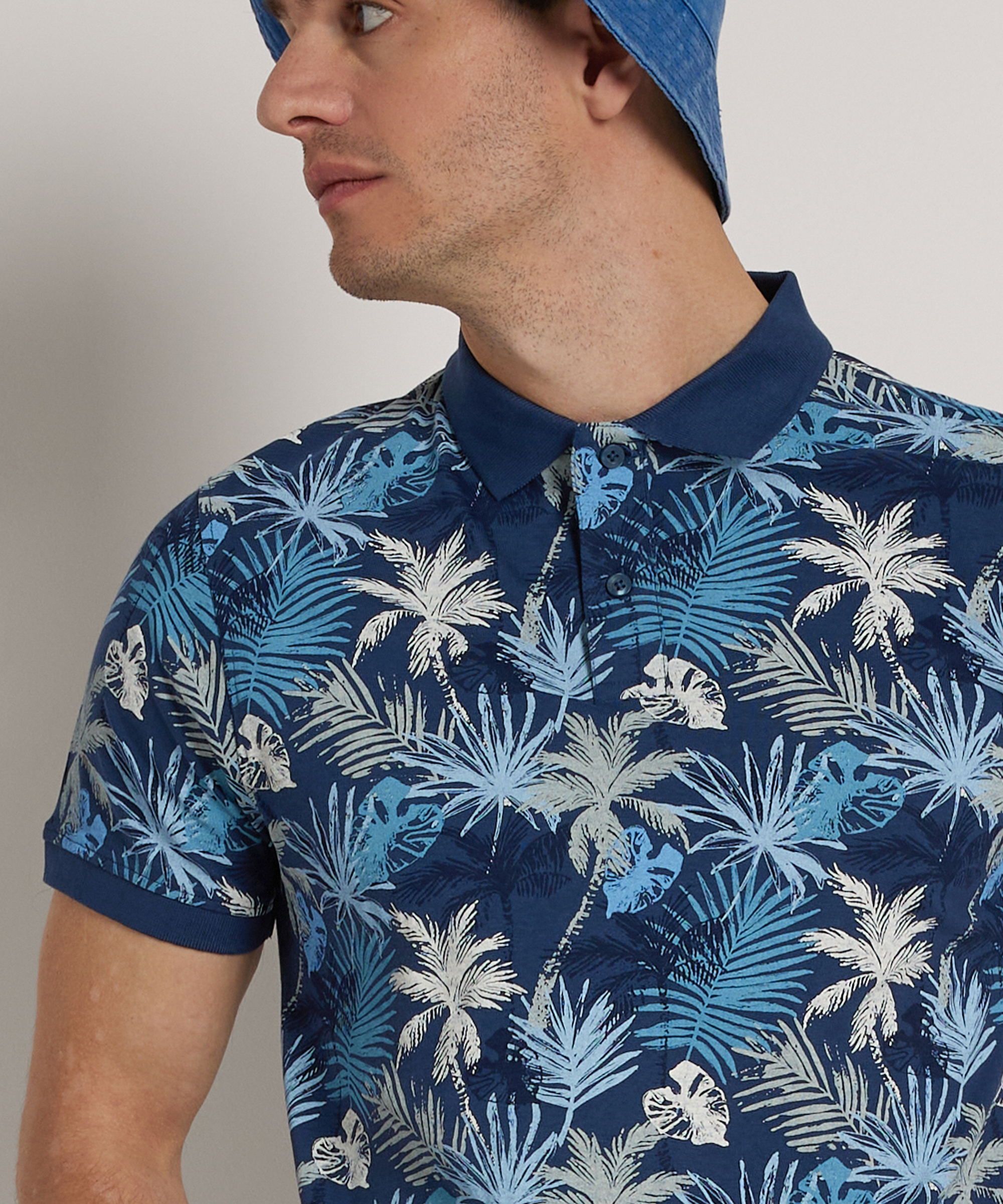 jersey polo met tropical print