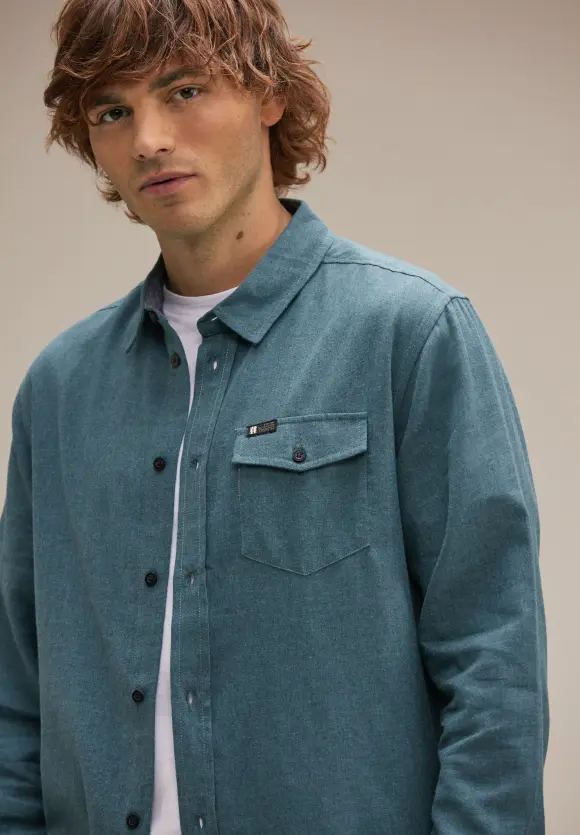 Flanellhemd in Melange - turquoise green melange