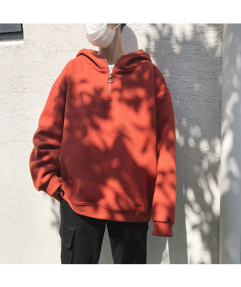 POSI - Hoodie met halve rits en effen kleur