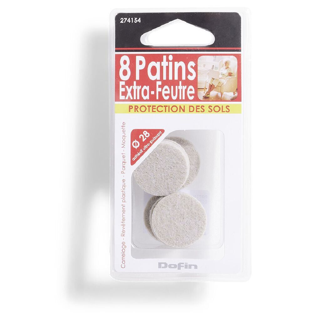 Lot de 8 patins en feutre adhésif ultra puissant beige - Ø28 mm