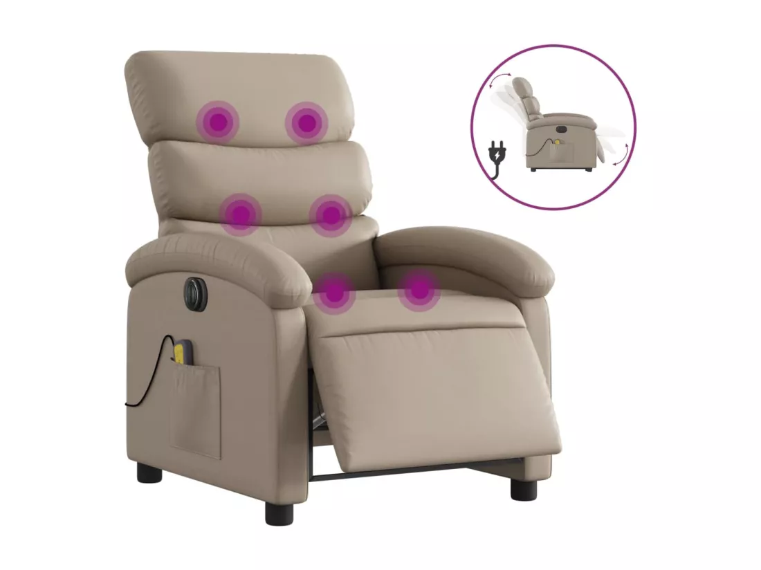 Fauteuil massant inclinable électrique cappuccino similicuir