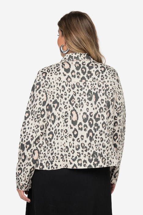 Jeansjacke, Leo-Muster, Hemdkragen, Langarm