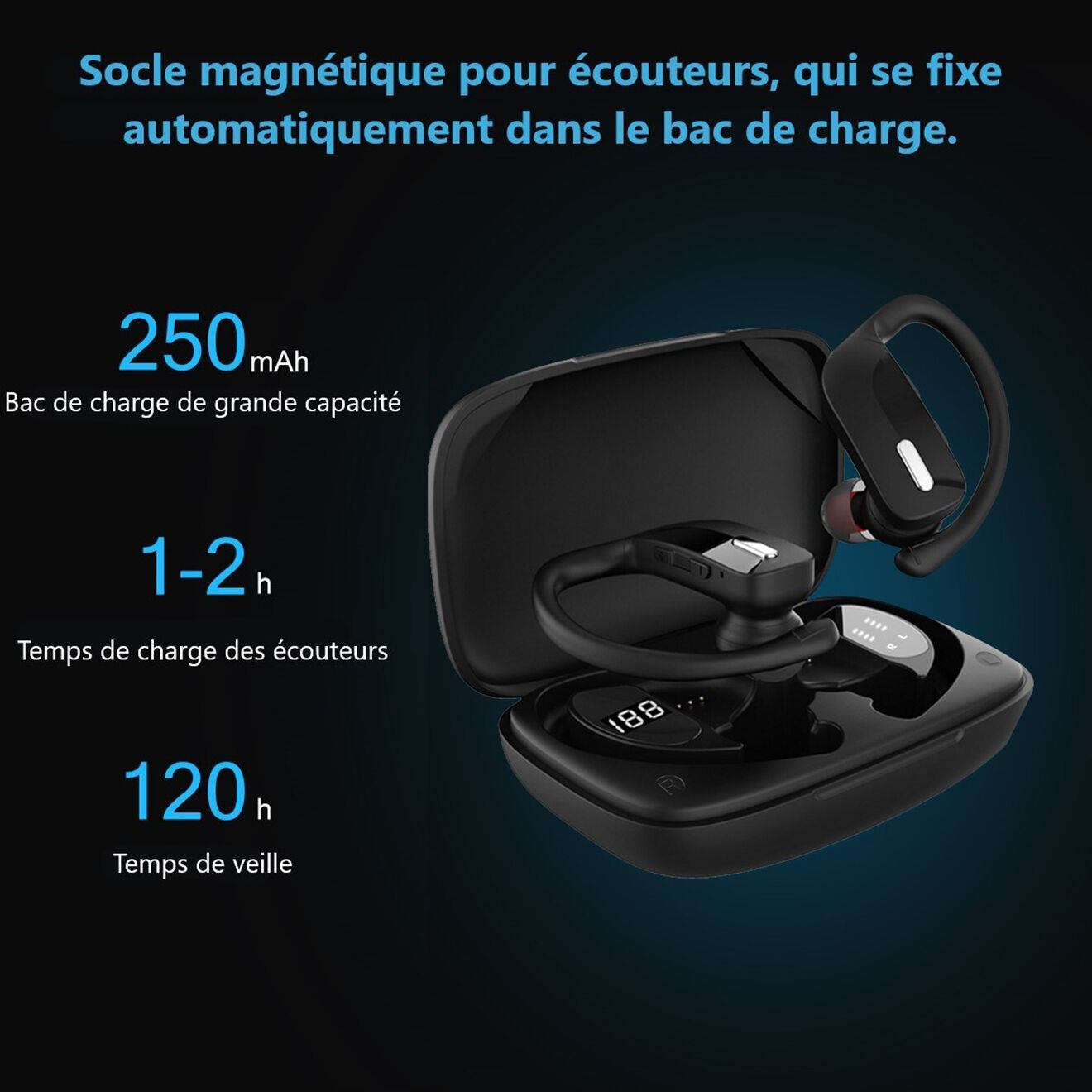 Onamaste Écouteurs Bluetooth sans fil noirs