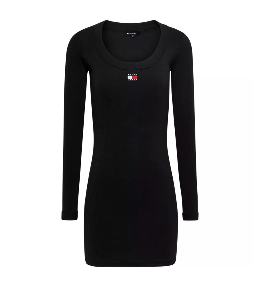Vestido Tommy Jeans preto com detalhes em patchwork