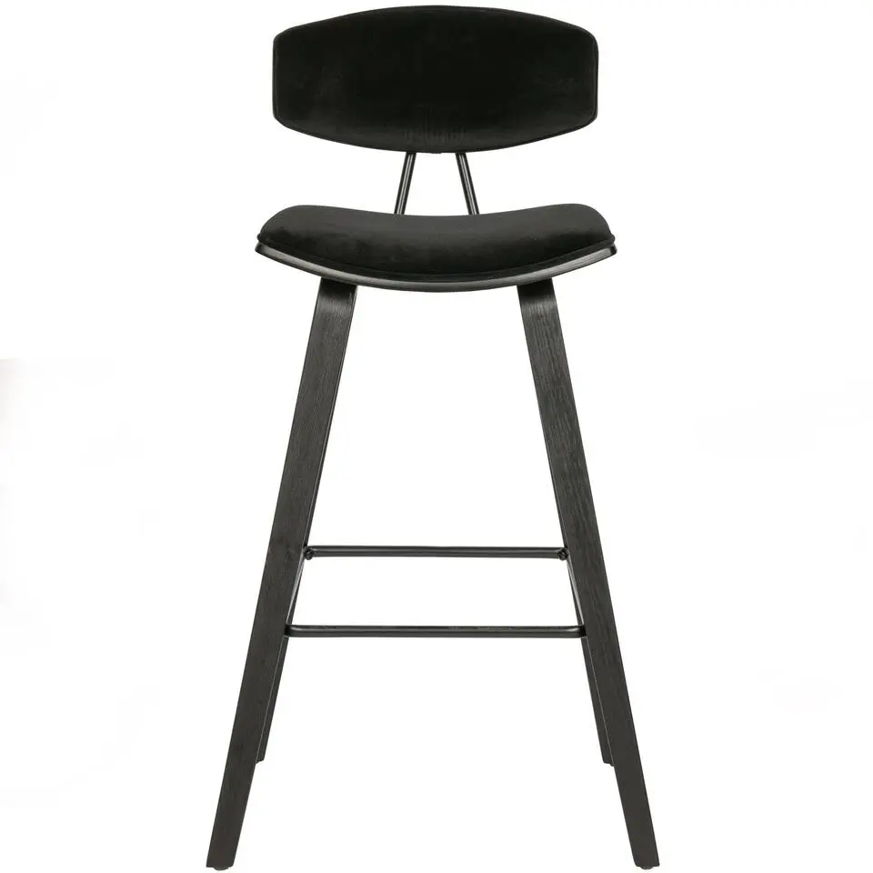 WOOOD Senn Barstoelen - Fluweel - Zwart - Set van 2