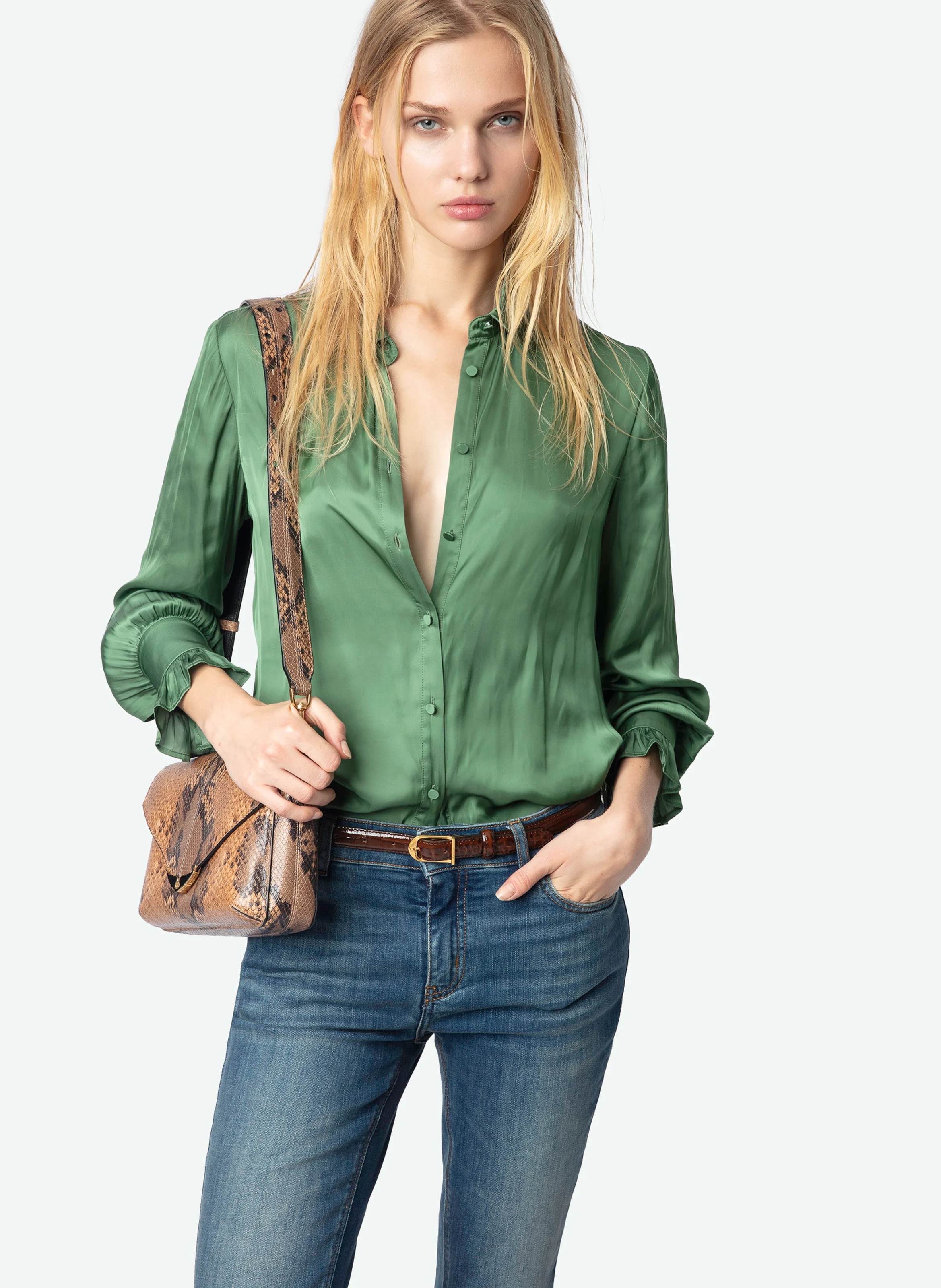 THELY - Chemise droite satinée| Vert