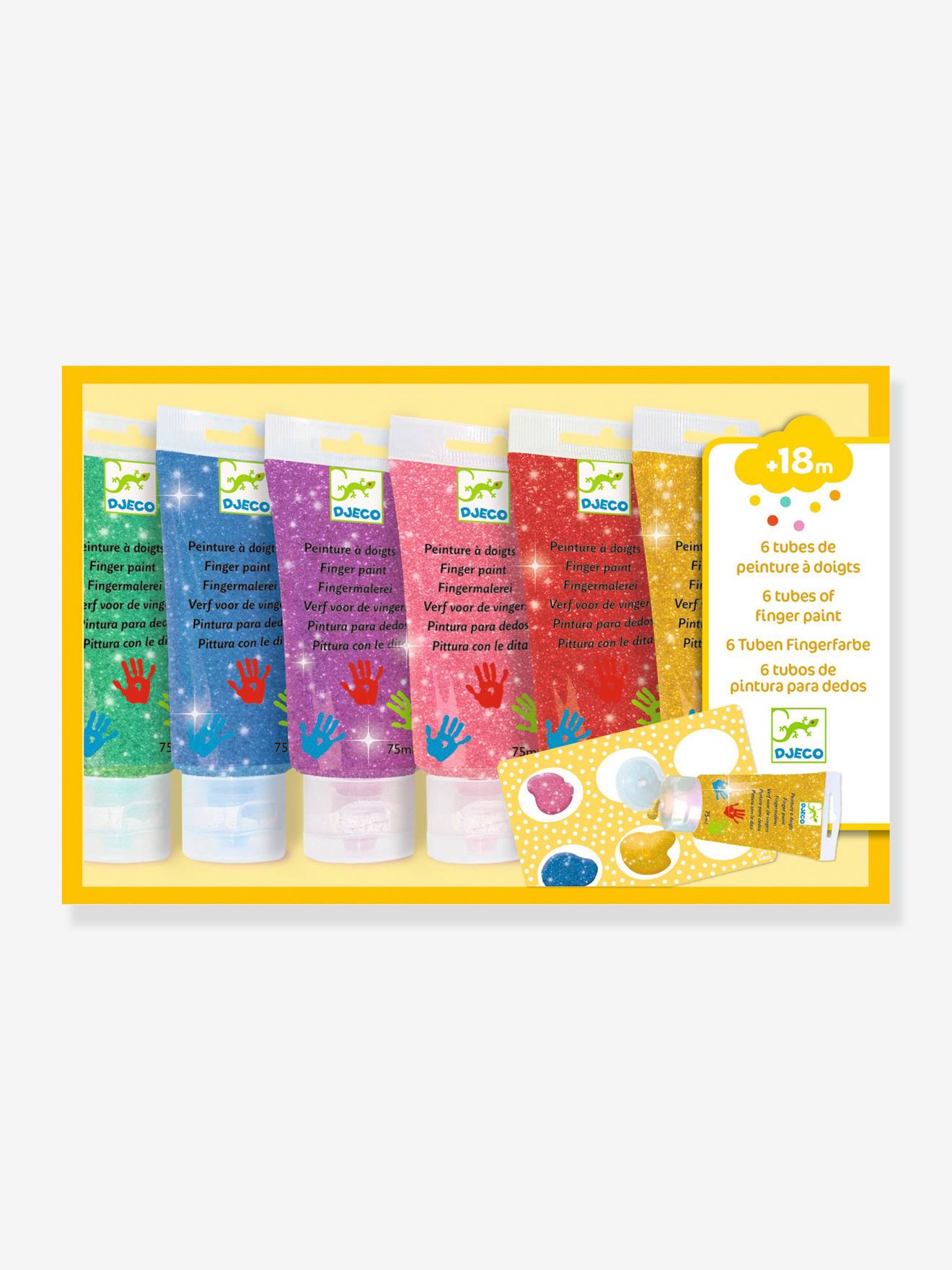 6 tubos de tinta para dedos com glitter
