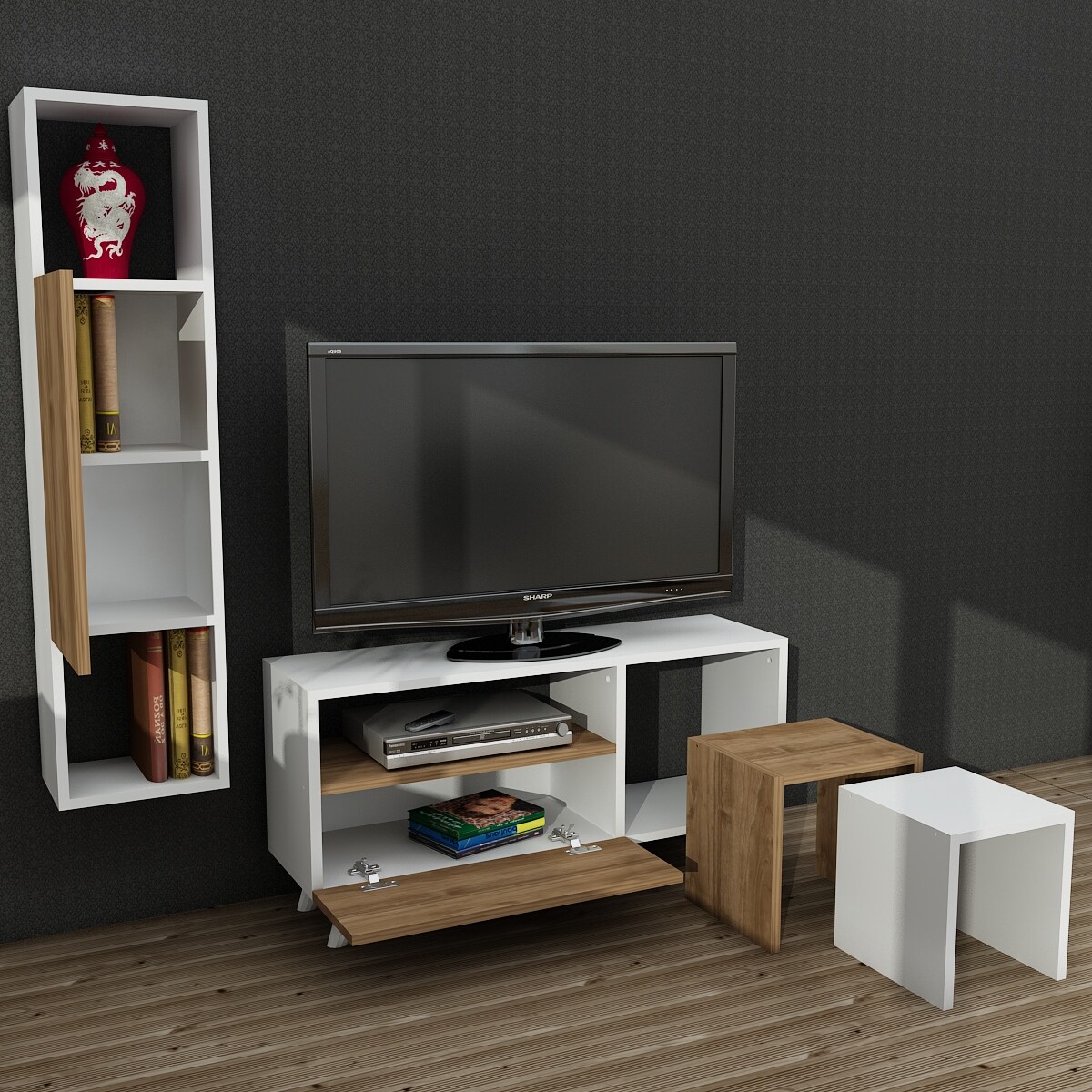 Wohnwand Novella K24 Weiß Walnuss