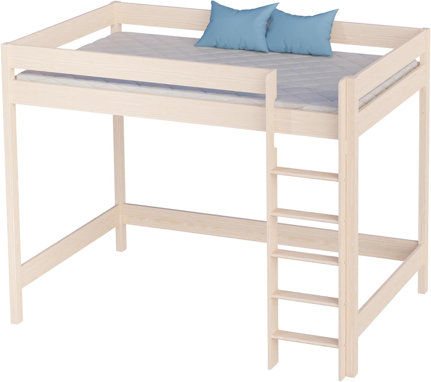 Hochbett Kinder Hugo 180x80 cm Gebleichte Eiche I Kinderbett Kinderhochbett mit Treppe aus Holz I Hochbett für Kinderzimmer I Loft Bed ohne Matratze