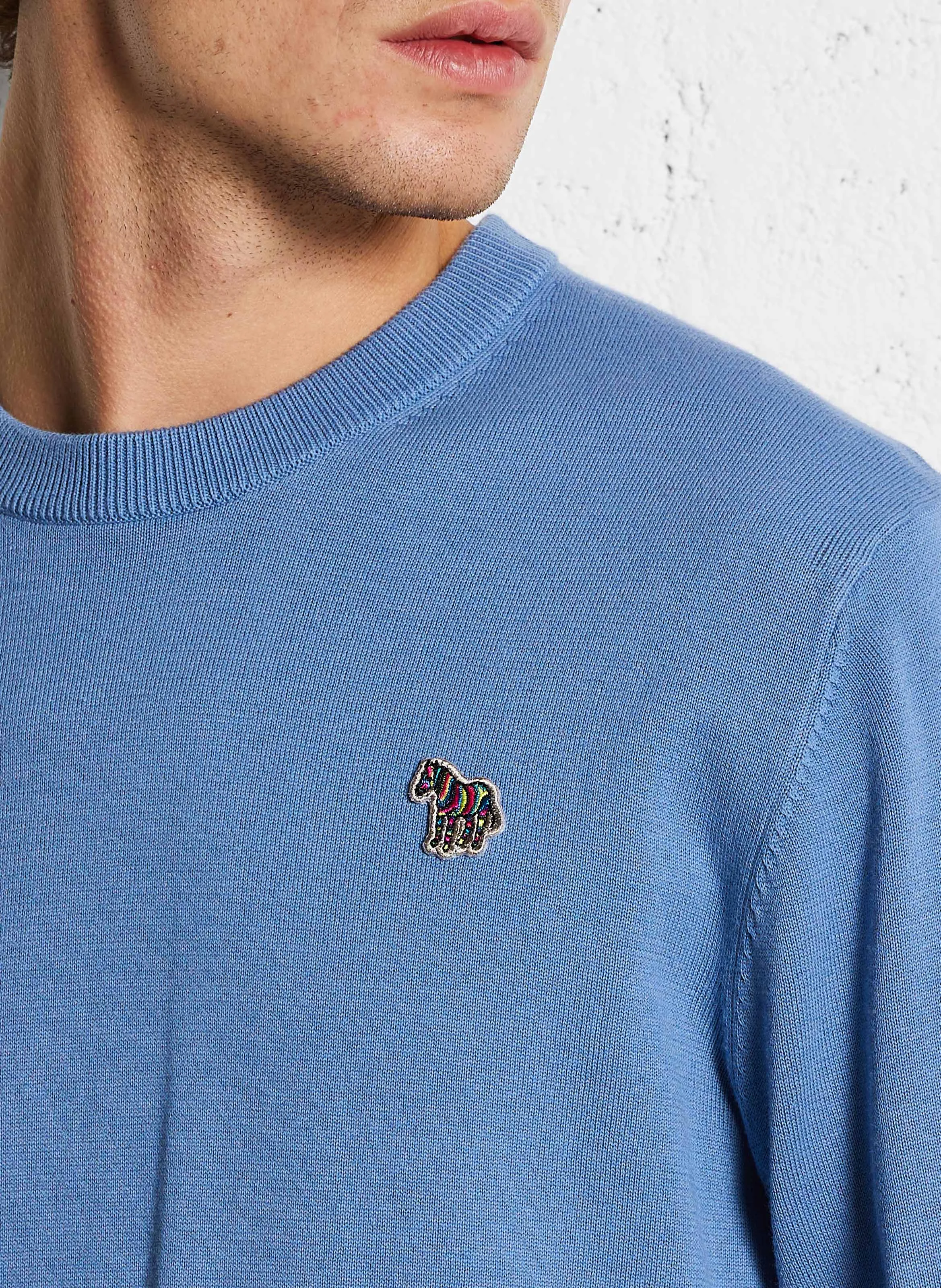 Pull col rond en coton bio| Bleu