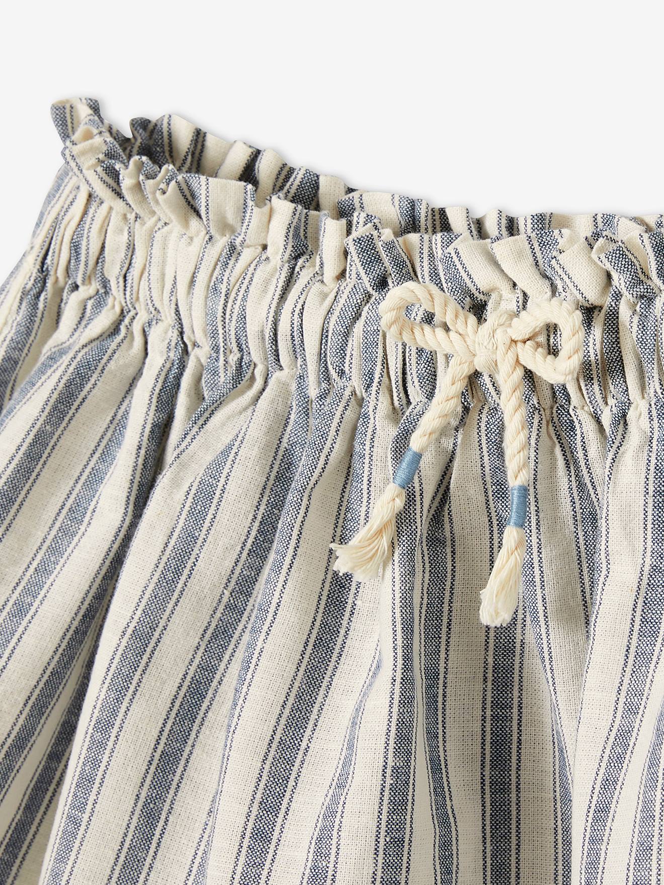Saia listrada azul-escura em algodão/linho para meninas
