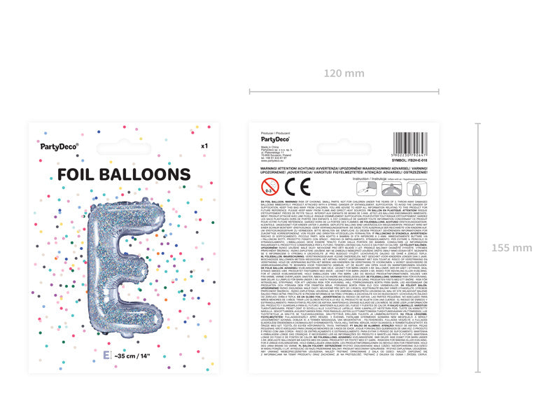 Folie Ballon Letter E Holografisch Leeg 35cm