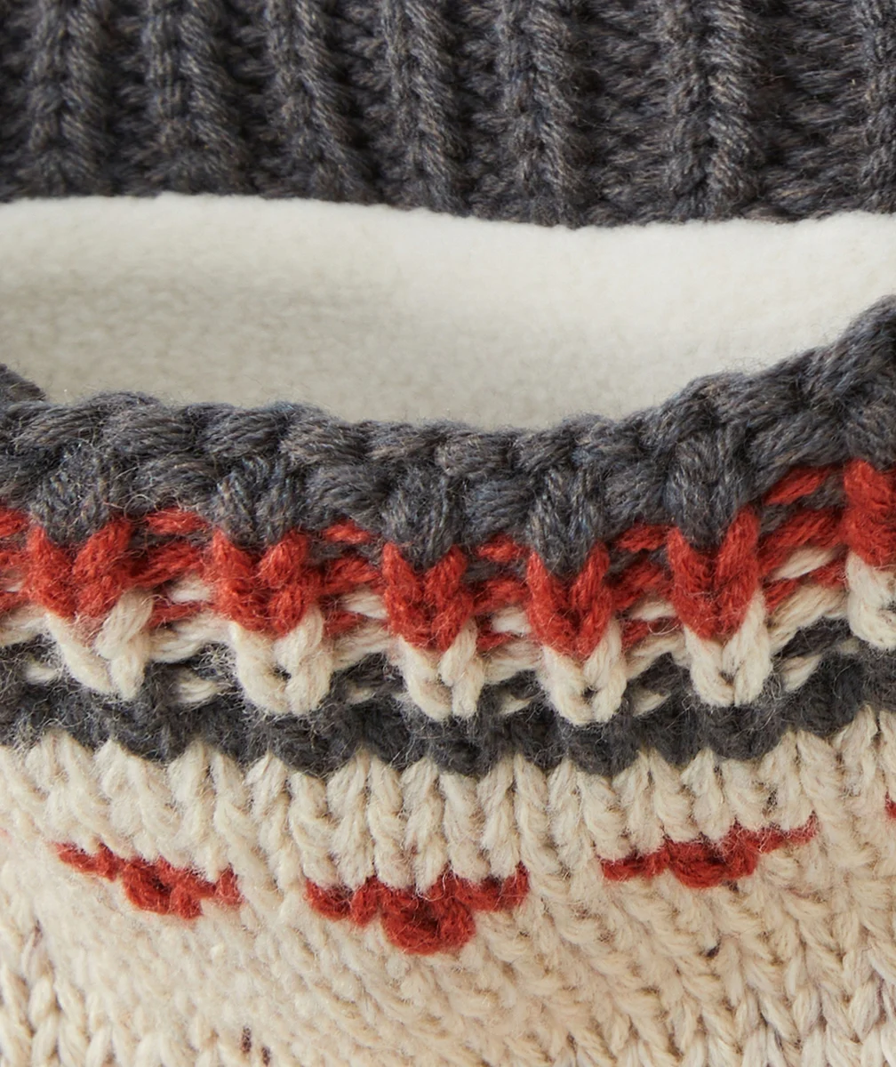 SNOOD TRICOT BÉBÉ GARÇON EN FIBRES RECYCLÉES BEIGE ET GRIS AVEC MOTIFS