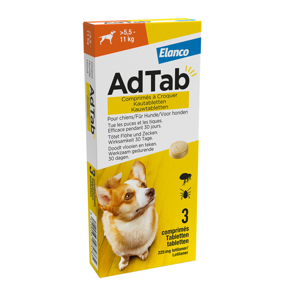 AdTab Anti Vlo en Teek Kauwtabletten Hond >5,5-11 kg3 tabletten